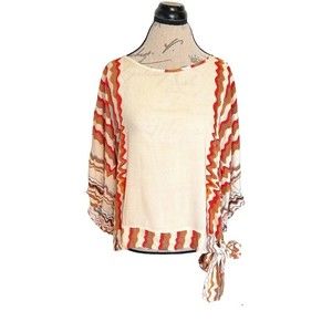 Unique Spectrum Blouse Kimono Sleeve Side Tie Boho Southwestern Tribal Sz Large
